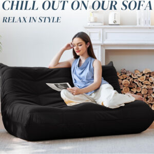 Bean Bag Chair for Adults - Suede & Microfiber Fireside Floor Chair, Comfortable Corner Lounge Sofa for Living Room, Bedroom, Office (Single, Dark Gray)