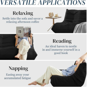 Bean Bag Chair for Adults - Suede & Microfiber Fireside Floor Chair, Comfortable Corner Lounge Sofa for Living Room, Bedroom, Office (Single, Dark Gray)