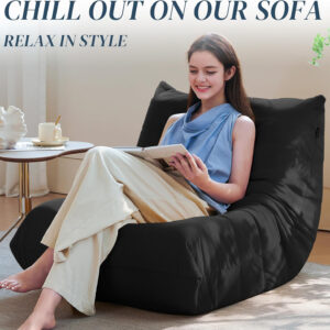 Bean Bag Chair for Adults - Suede & Microfiber Fireside Floor Chair, Comfortable Corner Lounge Sofa for Living Room, Bedroom, Office (Single, Dark Gray)