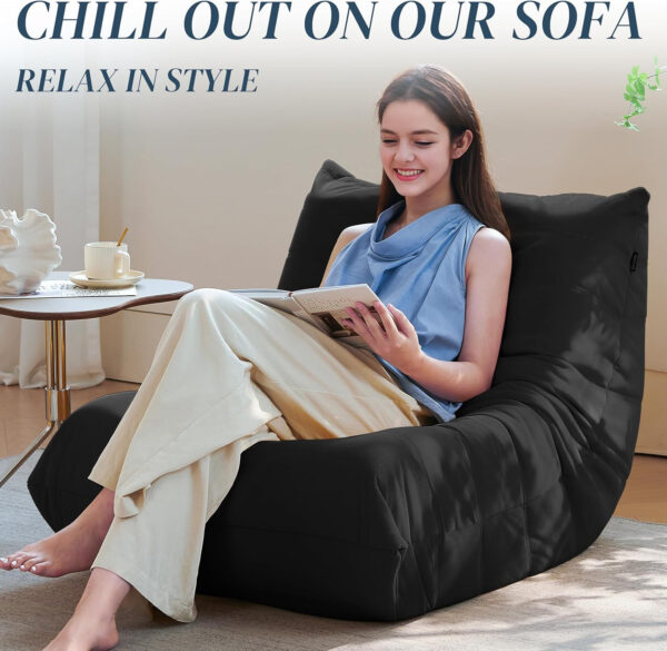 Bean Bag Chair for Adults - Suede & Microfiber Fireside Floor Chair, Comfortable Corner Lounge Sofa for Living Room, Bedroom, Office (Single, Dark Gray)