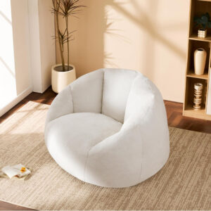 Giant Bean Bag Chair for Adults - Comfy Plush Round Shell Soft Accent Chair, Oversized Cozy Lounge Floor Sofa Reading Chair, Mini Couch for Living Room, Bedroom & Game Rooms, Beige