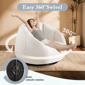 Giant Bean Bag Chair for Adults - Comfy Plush Round Shell Soft Accent Chair, Oversized Cozy Lounge Floor Sofa Reading Chair, Mini Couch for Living Room, Bedroom & Game Rooms, Beige
