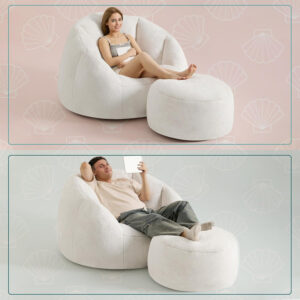 Giant Bean Bag Chair for Adults - Comfy Plush Round Shell Soft Accent Chair, Oversized Cozy Lounge Floor Sofa Reading Chair, Mini Couch for Living Room, Bedroom & Game Rooms, Beige