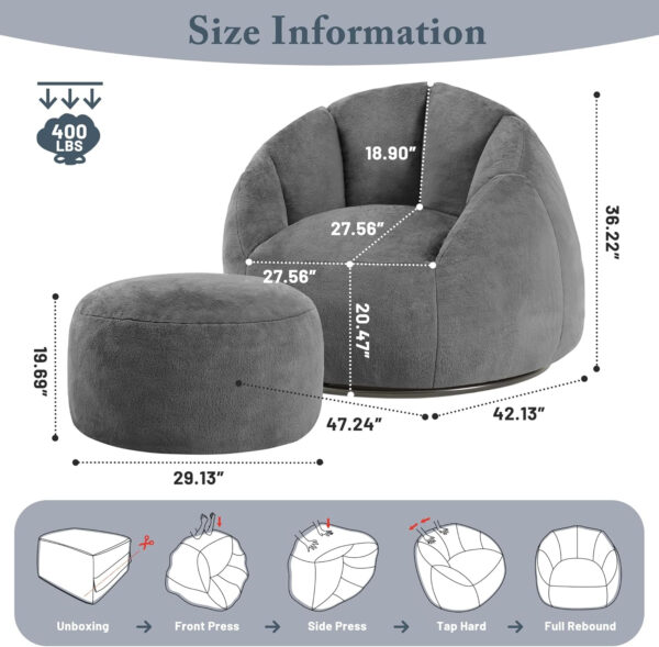 Giant Bean Bag Chair for Adults - Comfy Plush Round Shell Soft Accent Chair, Oversized Cozy Lounge Floor Sofa Reading Chair, Mini Couch for Living Room, Bedroom & Game Rooms, Beige