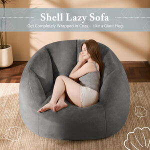 Giant Bean Bag Chair for Adults - Comfy Plush Round Shell Soft Accent Chair, Oversized Cozy Lounge Floor Sofa Reading Chair, Mini Couch for Living Room, Bedroom & Game Rooms, Beige