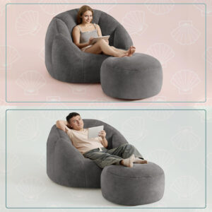 Giant Bean Bag Chair for Adults - Comfy Plush Round Shell Soft Accent Chair, Oversized Cozy Lounge Floor Sofa Reading Chair, Mini Couch for Living Room, Bedroom & Game Rooms, Beige