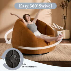 Giant Bean Bag Chair for Adults - Comfy Plush Round Shell Soft Accent Chair, Oversized Cozy Lounge Floor Sofa Reading Chair, Mini Couch for Living Room, Bedroom & Game Rooms, Beige