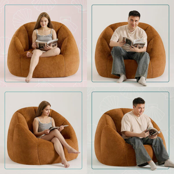 Giant Bean Bag Chair for Adults - Comfy Plush Round Shell Soft Accent Chair, Oversized Cozy Lounge Floor Sofa Reading Chair, Mini Couch for Living Room, Bedroom & Game Rooms, Beige