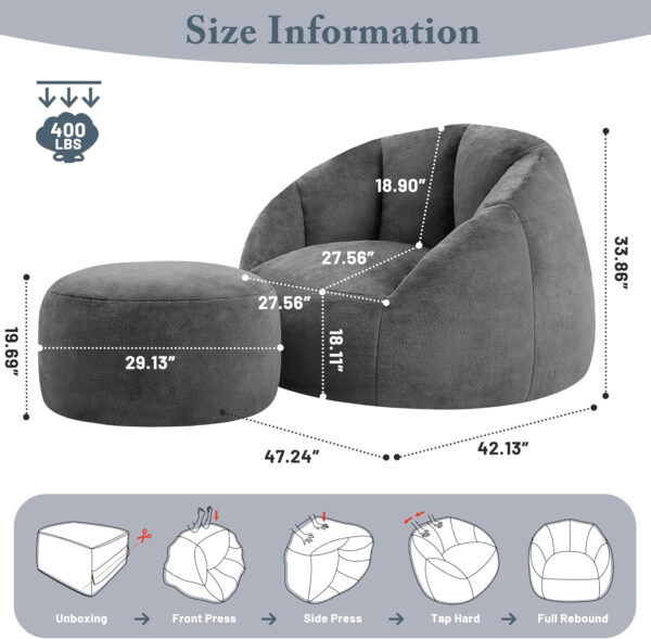 Giant Bean Bag Chair for Adults - Comfy Plush Round Shell Soft Accent Chair, Oversized Cozy Lounge Floor Sofa Reading Chair, Mini Couch for Living Room, Bedroom & Game Rooms, Beige