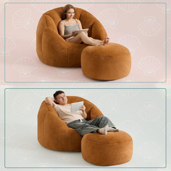 Giant Bean Bag Chair for Adults - Comfy Plush Round Shell Soft Accent Chair, Oversized Cozy Lounge Floor Sofa Reading Chair, Mini Couch for Living Room, Bedroom & Game Rooms, Beige