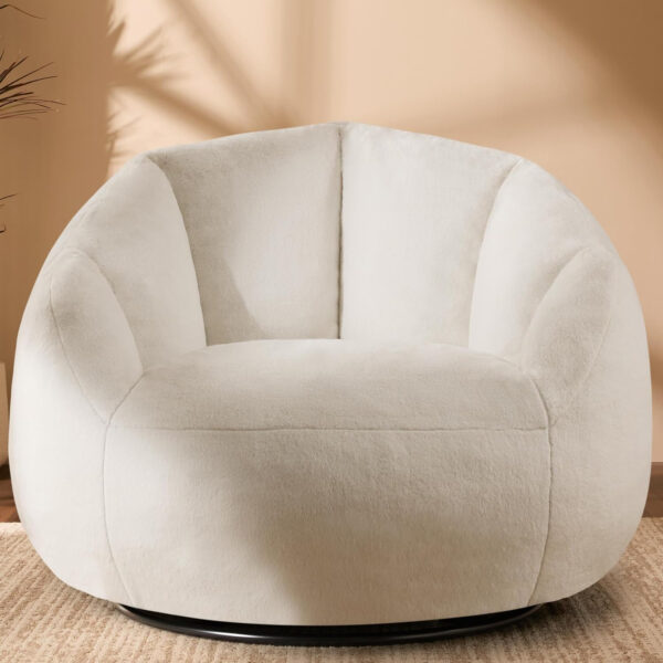 Giant Bean Bag Chair for Adults - Comfy Plush Round Shell Soft Accent Chair, Oversized Cozy Lounge Floor Sofa Reading Chair, Mini Couch for Living Room, Bedroom & Game Rooms, Beige