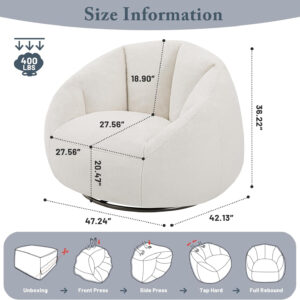 Giant Bean Bag Chair for Adults - Comfy Plush Round Shell Soft Accent Chair, Oversized Cozy Lounge Floor Sofa Reading Chair, Mini Couch for Living Room, Bedroom & Game Rooms, Beige