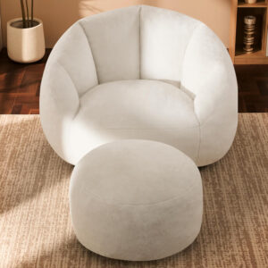 Giant Bean Bag Chair for Adults - Comfy Plush Round Shell Soft Accent Chair, Oversized Cozy Lounge Floor Sofa Reading Chair, Mini Couch for Living Room, Bedroom & Game Rooms, Beige