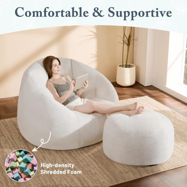 Giant Bean Bag Chair for Adults - Comfy Plush Round Shell Soft Accent Chair, Oversized Cozy Lounge Floor Sofa Reading Chair, Mini Couch for Living Room, Bedroom & Game Rooms, Beige