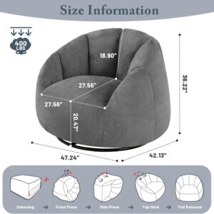Giant Bean Bag Chair for Adults - Comfy Plush Round Shell Soft Accent Chair, Oversized Cozy Lounge Floor Sofa Reading Chair, Mini Couch for Living Room, Bedroom & Game Rooms, Beige