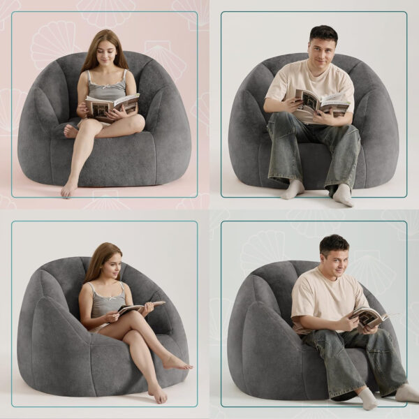 Giant Bean Bag Chair for Adults - Comfy Plush Round Shell Soft Accent Chair, Oversized Cozy Lounge Floor Sofa Reading Chair, Mini Couch for Living Room, Bedroom & Game Rooms, Beige