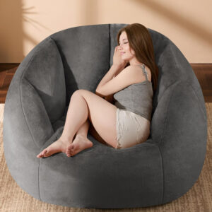 Giant Bean Bag Chair for Adults - Comfy Plush Round Shell Soft Accent Chair, Oversized Cozy Lounge Floor Sofa Reading Chair, Mini Couch for Living Room, Bedroom & Game Rooms, Beige