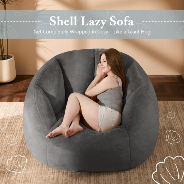 Giant Bean Bag Chair for Adults - Comfy Plush Round Shell Soft Accent Chair, Oversized Cozy Lounge Floor Sofa Reading Chair, Mini Couch for Living Room, Bedroom & Game Rooms, Beige