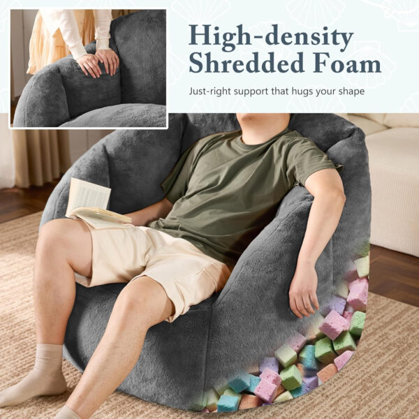Giant Bean Bag Chair for Adults - Comfy Plush Round Shell Soft Accent Chair, Oversized Cozy Lounge Floor Sofa Reading Chair, Mini Couch for Living Room, Bedroom & Game Rooms, Beige
