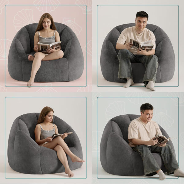 Giant Bean Bag Chair for Adults - Comfy Plush Round Shell Soft Accent Chair, Oversized Cozy Lounge Floor Sofa Reading Chair, Mini Couch for Living Room, Bedroom & Game Rooms, Beige