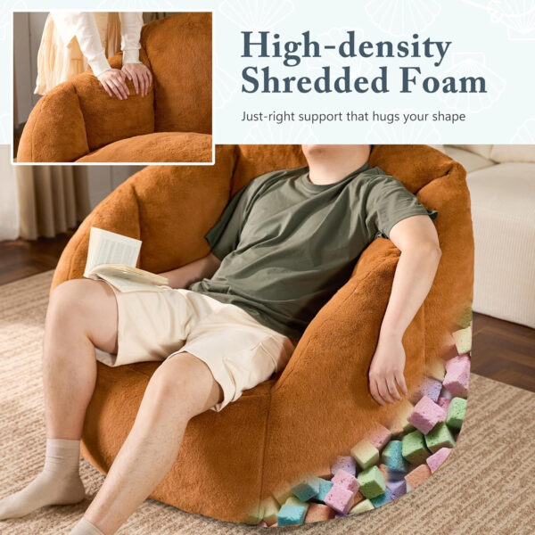 Giant Bean Bag Chair for Adults - Comfy Plush Round Shell Soft Accent Chair, Oversized Cozy Lounge Floor Sofa Reading Chair, Mini Couch for Living Room, Bedroom & Game Rooms, Beige