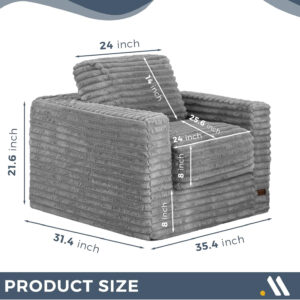 MAXYOYO Giant Bean Bag Chair for Adults, Upholstered Loveseat Floor Sofa with Pillows and Armrests, Large Bean Bag Sofa Plush Chair Bean Bag Couch for Bedroom Living Room, Grey