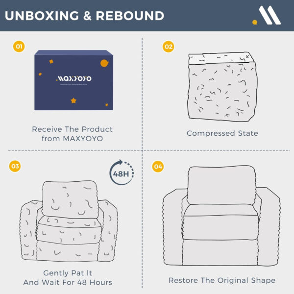 MAXYOYO Giant Bean Bag Chair for Adults, Upholstered Loveseat Floor Sofa with Pillows and Armrests, Large Bean Bag Sofa Plush Chair Bean Bag Couch for Bedroom Living Room, Grey