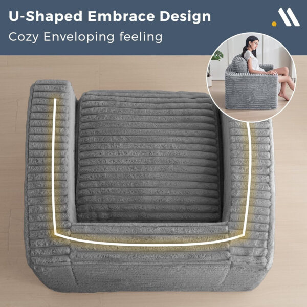 MAXYOYO Giant Bean Bag Chair for Adults, Upholstered Loveseat Floor Sofa with Pillows and Armrests, Large Bean Bag Sofa Plush Chair Bean Bag Couch for Bedroom Living Room, Grey