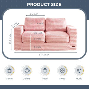 MAXYOYO Giant Bean Bag Chair for Adults, Upholstered Loveseat Floor Sofa with Pillows and Armrests, Large Bean Bag Sofa Plush Chair Bean Bag Couch for Bedroom Living Room, Grey