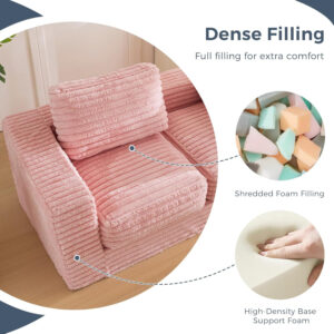 MAXYOYO Giant Bean Bag Chair for Adults, Upholstered Loveseat Floor Sofa with Pillows and Armrests, Large Bean Bag Sofa Plush Chair Bean Bag Couch for Bedroom Living Room, Grey