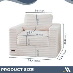 MAXYOYO Giant Bean Bag Chair for Adults, Upholstered Loveseat Floor Sofa with Pillows and Armrests, Large Bean Bag Sofa Plush Chair Bean Bag Couch for Bedroom Living Room, Grey