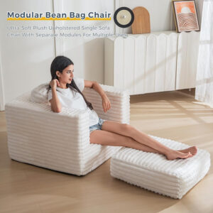 MAXYOYO Giant Bean Bag Chair for Adults, Upholstered Loveseat Floor Sofa with Pillows and Armrests, Large Bean Bag Sofa Plush Chair Bean Bag Couch for Bedroom Living Room, Grey