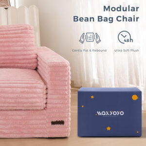 MAXYOYO Giant Bean Bag Chair for Adults, Upholstered Loveseat Floor Sofa with Pillows and Armrests, Large Bean Bag Sofa Plush Chair Bean Bag Couch for Bedroom Living Room, Grey