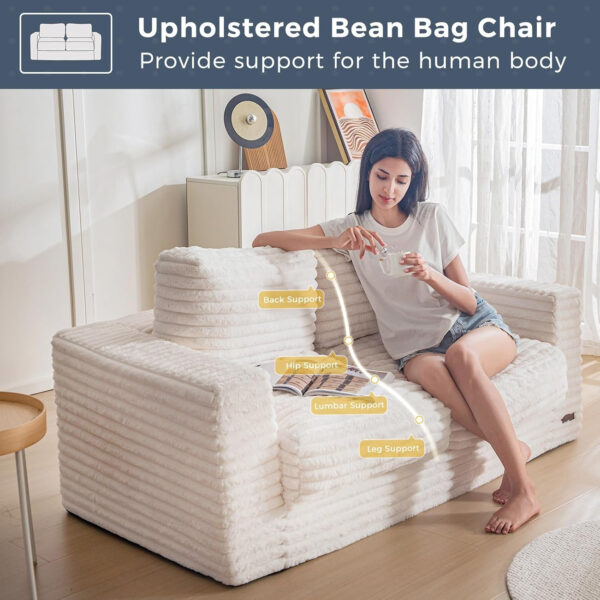 MAXYOYO Giant Bean Bag Chair for Adults, Upholstered Loveseat Floor Sofa with Pillows and Armrests, Large Bean Bag Sofa Plush Chair Bean Bag Couch for Bedroom Living Room, Grey