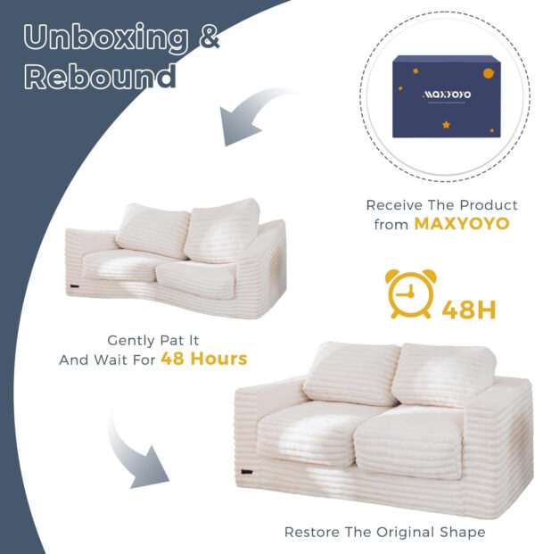 MAXYOYO Giant Bean Bag Chair for Adults, Upholstered Loveseat Floor Sofa with Pillows and Armrests, Large Bean Bag Sofa Plush Chair Bean Bag Couch for Bedroom Living Room, Grey