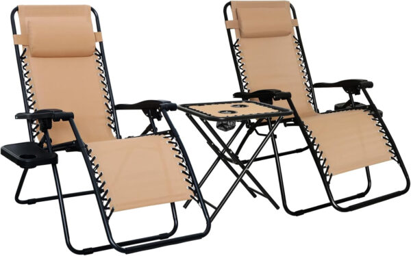 688801114918a2ab3c45698a9c1c740b5393cc6abae581e5083c6.jpg Amazon Basics Outdoor Patio Mesh Adjustable Zero Gravity Lounge Chair Recliners set of 2 with Side Table, 35 x 26 x 43 inches, Beige