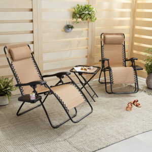 688801132b069be91d3980de08cb06380b24768529c03e217a726.jpg Amazon Basics Outdoor Patio Mesh Adjustable Zero Gravity Lounge Chair Recliners set of 2 with Side Table, 35 x 26 x 43 inches, Beige