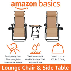 68880116a801358d599ab338d596a89f110abe1fa6f63c99b78a8.jpg Amazon Basics Outdoor Patio Mesh Adjustable Zero Gravity Lounge Chair Recliners set of 2 with Side Table, 35 x 26 x 43 inches, Beige