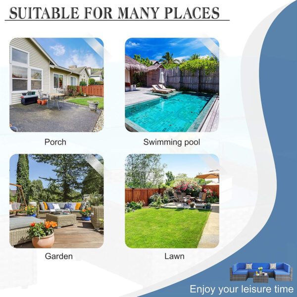Shintenchi 5 Pieces Outdoor Patio Sectional Sofa Couch, Silver Gray PE Wicker Furniture Conversation Sets with Washable Cushions & Glass Coffee Table for Garden, Poolside, Backyard (Aegean Blue)