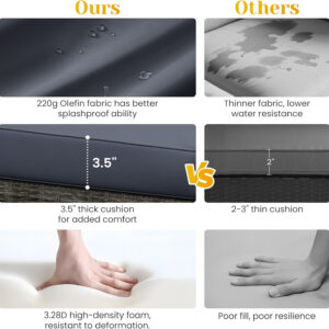 5 Pieces Outdoor Patio Furniture Sets with Glass Tea Table, PE Rattan Wicker Patio Conversation Set with Washable Cushions, Outdoor Patio Sectional Sofa Couch, Beige