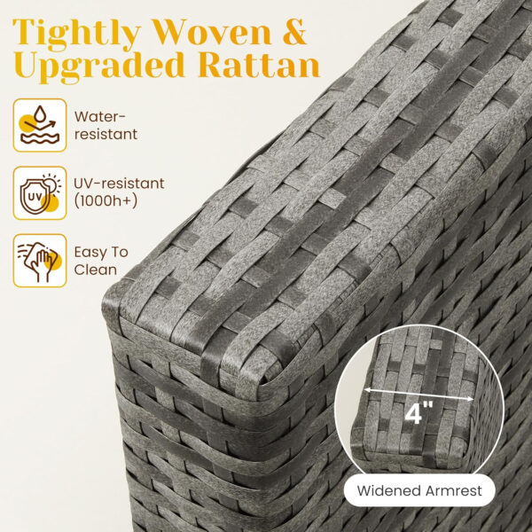 5 Pieces Outdoor Patio Furniture Sets with Glass Tea Table, PE Rattan Wicker Patio Conversation Set with Washable Cushions, Outdoor Patio Sectional Sofa Couch, Beige