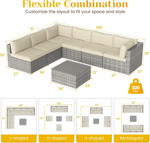 5 Pieces Outdoor Patio Furniture Sets with Glass Tea Table, PE Rattan Wicker Patio Conversation Set with Washable Cushions, Outdoor Patio Sectional Sofa Couch, Beige