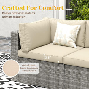 5 Pieces Outdoor Patio Furniture Sets with Glass Tea Table, PE Rattan Wicker Patio Conversation Set with Washable Cushions, Outdoor Patio Sectional Sofa Couch, Beige