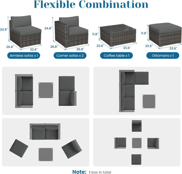 5 Pieces Outdoor Patio Furniture Sets with Glass Tea Table, PE Rattan Wicker Patio Conversation Set with Washable Cushions, Outdoor Patio Sectional Sofa Couch, Beige