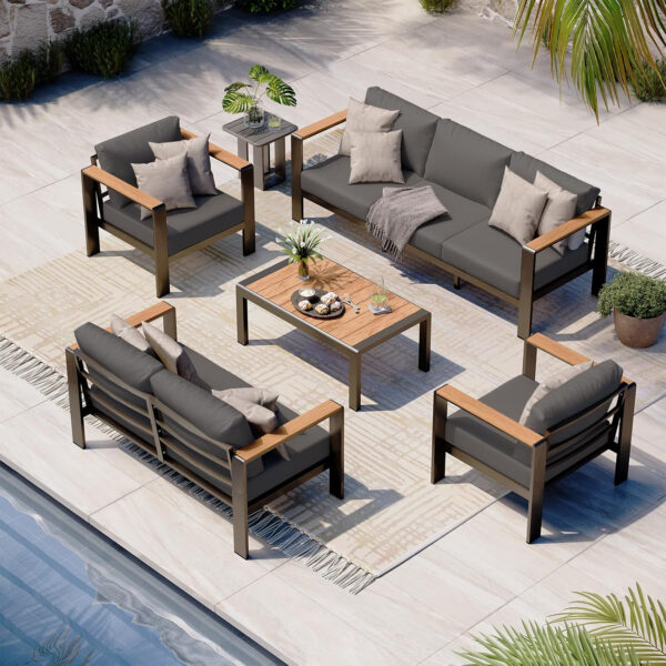Aluminum Outdoor Patio Furniture Set with Coffee Table, 4 Piece Patio Conversation Sets with Washable Thick Cushions, Patio Sectional Furniture Set for Porch, Balcony, Deck, Silver