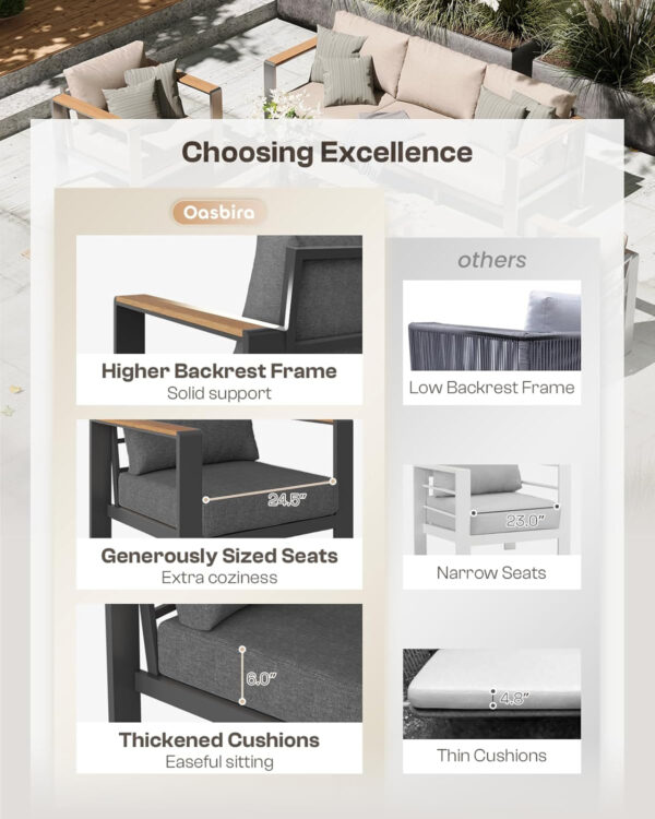 Aluminum Outdoor Patio Furniture Set with Coffee Table, 4 Piece Patio Conversation Sets with Washable Thick Cushions, Patio Sectional Furniture Set for Porch, Balcony, Deck, Silver