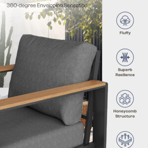 Aluminum Outdoor Patio Furniture Set with Coffee Table, 4 Piece Patio Conversation Sets with Washable Thick Cushions, Patio Sectional Furniture Set for Porch, Balcony, Deck, Silver