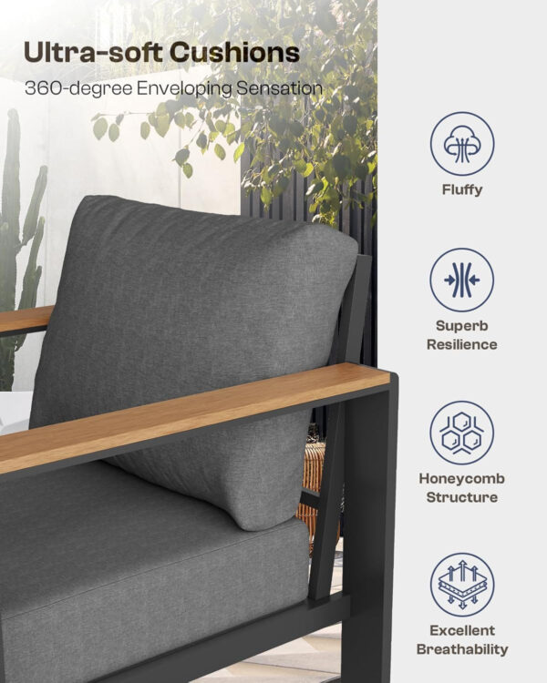 Aluminum Outdoor Patio Furniture Set with Coffee Table, 4 Piece Patio Conversation Sets with Washable Thick Cushions, Patio Sectional Furniture Set for Porch, Balcony, Deck, Silver