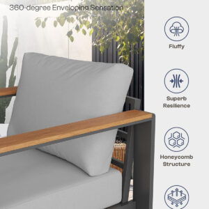 Aluminum Outdoor Patio Furniture Set with Coffee Table, 4 Piece Patio Conversation Sets with Washable Thick Cushions, Patio Sectional Furniture Set for Porch, Balcony, Deck, Silver