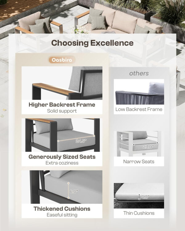 Aluminum Outdoor Patio Furniture Set with Coffee Table, 4 Piece Patio Conversation Sets with Washable Thick Cushions, Patio Sectional Furniture Set for Porch, Balcony, Deck, Silver